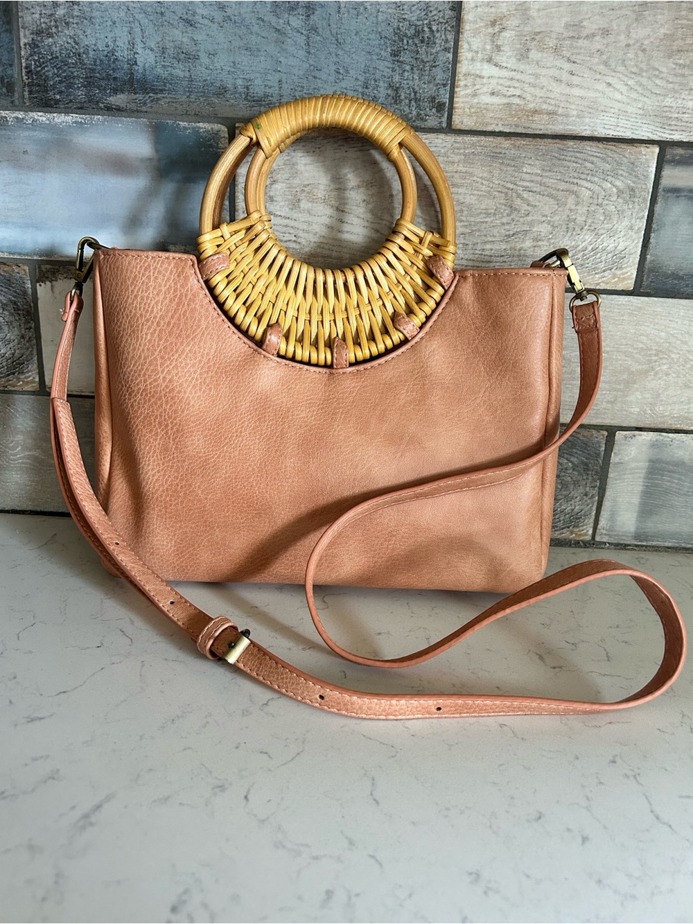 Anthropologie Marianne Vegan
Leather Tote Rattan Boho Crossbody Top Handle